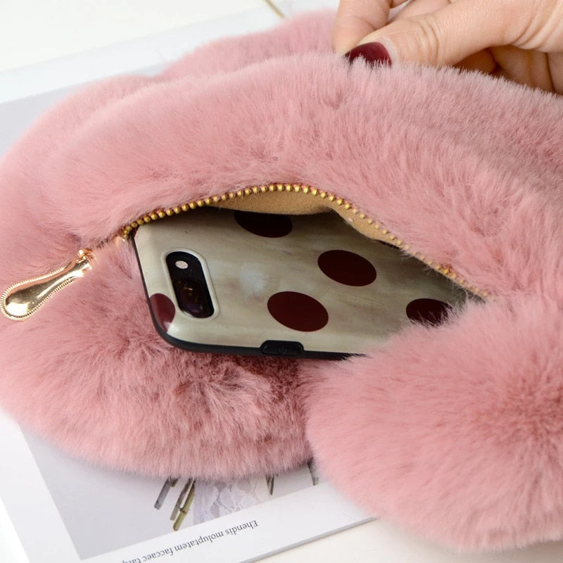 Faux fur small heart bag available in other colours