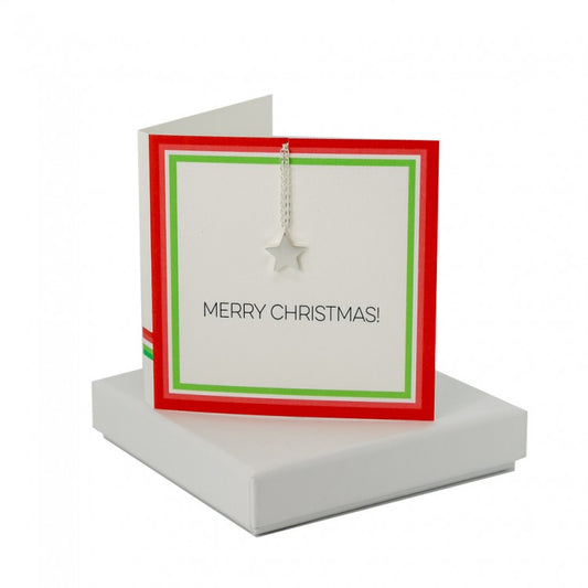 Merry Christmas boxed greeting card with a star necklace